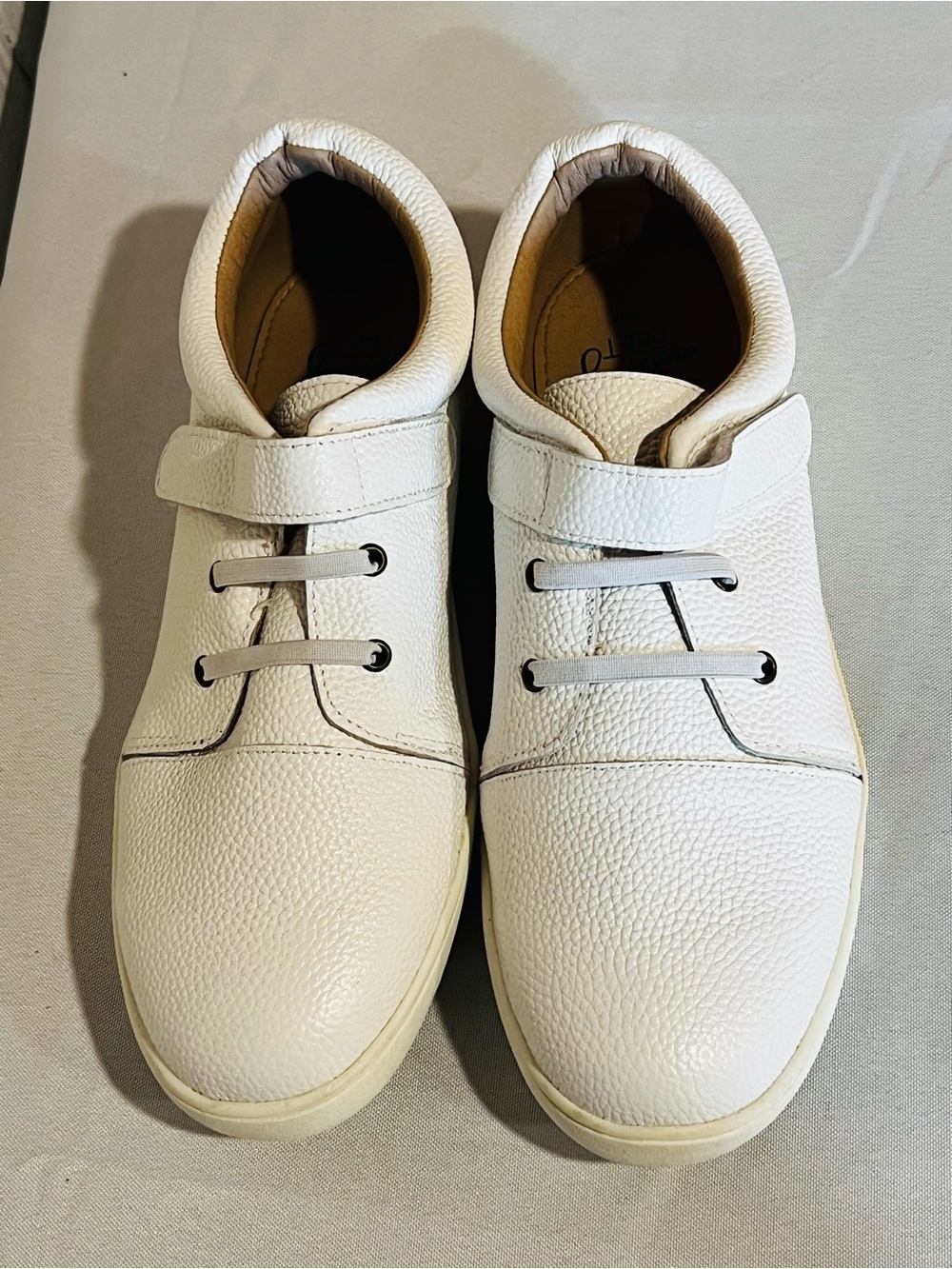Monkey Feet Women's White Leather Sneakers with Strap